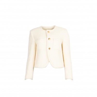 CELINE PATCH POCKET TWEED JACKET IVORY 